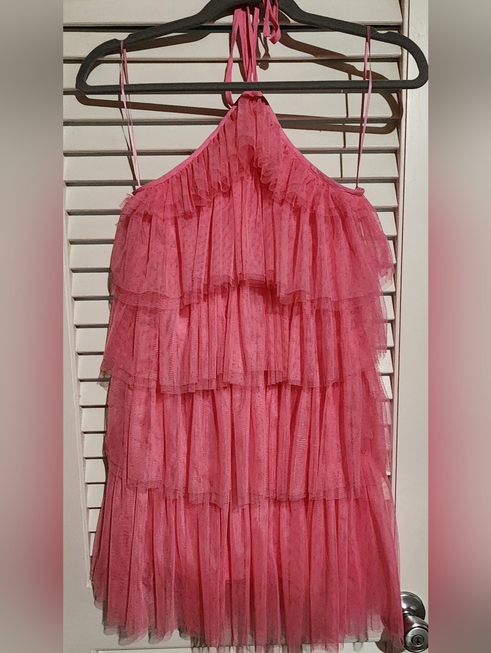 Junior  Pink Tiered Tulle Halter Dress